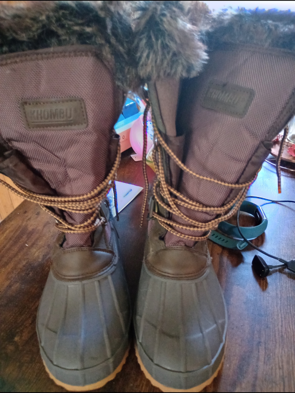 Khombu Brown Faux Fur Lace-Up Winter Boots